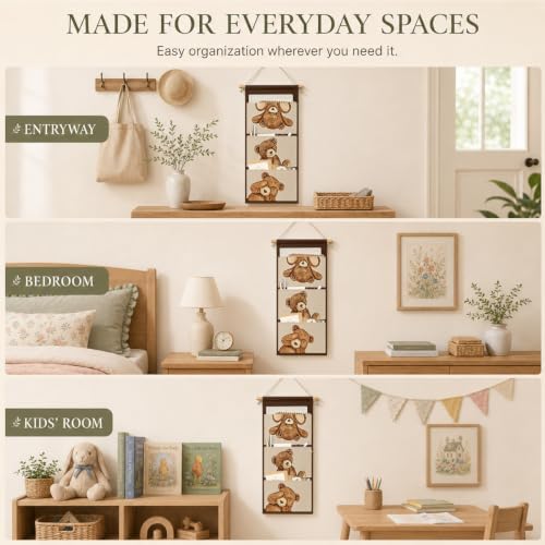 IAXIC Teddy Bear Wall Organizer, Canvas Pockets for Nursery Room