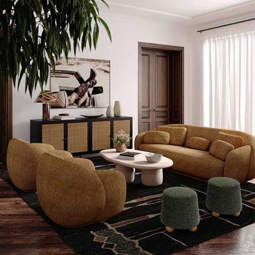 TOV Furniture Jaine Forest Green Loose Mohair Ottoman
