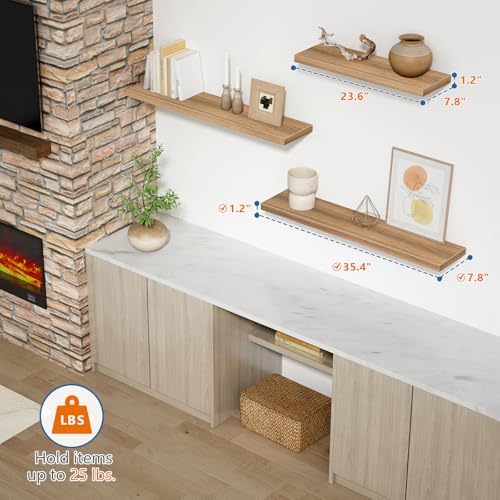 Elm Floating Shelves for Wall 36 Inch x 8 Deep, Long Wall Shelf for Bedroom