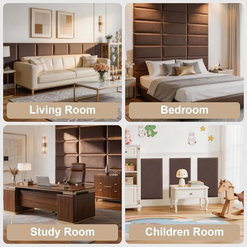 Fromann Upholstered Wall Mounted Headboard for Queen/TXL/King Size Beds, Peel and Stick Headboard 23.6" x 11.8"/PC, Interior Wall Panels for Bedroom Study, Headboards Only (3, Coffee)