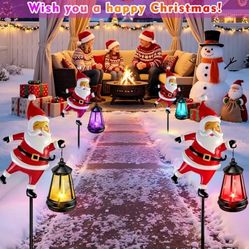 EDOF Christmas Decorations Santa Claus Garden Stake with Solar Lights Multicolor,Christmas Decor Outdoor for Women,Rustic Santa Claus Christmas Lights Yard Metal Stakes for Lawn Garden Porch