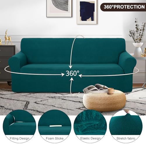 U-NICE HOME Stretch Couch Cover Slipcover for 3 Cushion Sofa, Blue