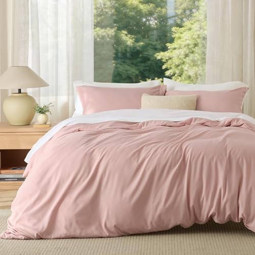 Bedsure Duvet Cover Full Size, 3Pcs Double Brushed Bedding Set, Blush Pink