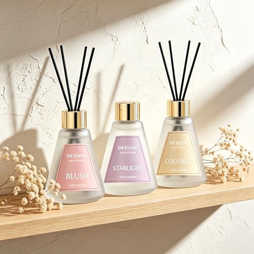 Reed Diffuser Set of 3 Pack, Blush/Starlight/Coconut Oil Diffuser Reed Diffusers for for Home, Bathroom, Office Decor, 1.7 Fl.oz, Total 5.1Oz