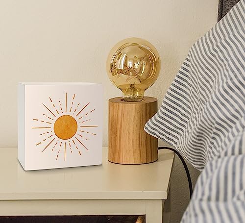 KU-DaYi Abstract Boho Sun Orange Sunrise Sunshine Wood Box Sign Rustic Farmhouse Style Wood Block Plaque Decor for Bohemian Home Girls Room Wall Desk Shelf Decoration