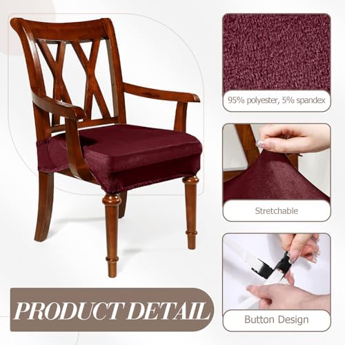 Havawish Extra Wide Dining Chair Seat Covers, Wine Red, Velvet, 1 Pcs