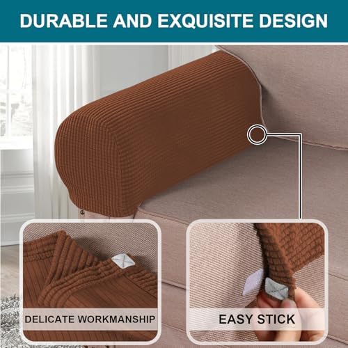 Turquoize Stretch Armrest Covers for Chairs and Sofas Couch Arm Covers for Sofa Spandex Jacquard Armrest Cover Anti-Slip Furniture Protector Armchair Slipcovers for Recliner Set of 4, Caramel