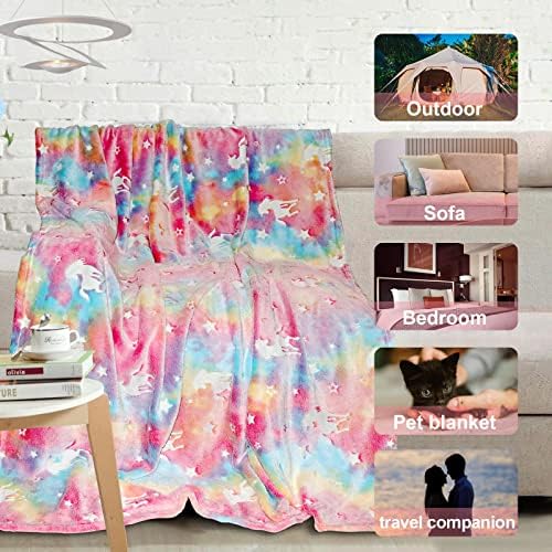 TEHALK Personalized Unicorn Blanket for Girls, Glow in The Dark, Kids Throw Blanket, 30"x40", Pink