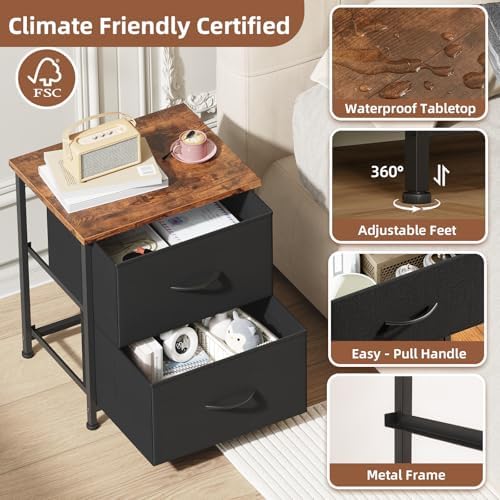 Somdot Nightstand Set of 2 with 2 Drawers, Small Night Stands for Bedroom