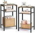 Hoctieon 2-Set 3 Tier End Table, Telephone Table Set of 2, Tall Side Table with Storage Set of 2, Small Nightstand for Small Spaces, Metal Frame, for Living Room, Bedroom, Sofa Couch, Hallway, Greige