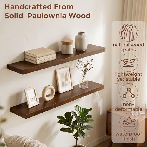 fuqing 40 Inch Floating Shelves 6.7'' Deep Dark Wood Wall Shelves Set of 2