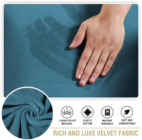 H.VERSAILTEX Stretch Velvet 2 Piece T Cushion Sofa Slipcovers Individually Sofa Cushion Covers for 2 Cushion Couch Seat Cushion Cover for Sofa Seat Cushion Cover Stay in Place (Sofa,Peacock Blue)
