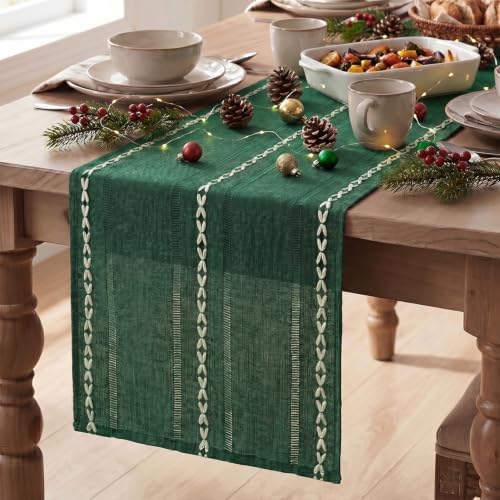 Artoid Mode Green Rustic Cotton Linen Table Runner 13x60 Inch