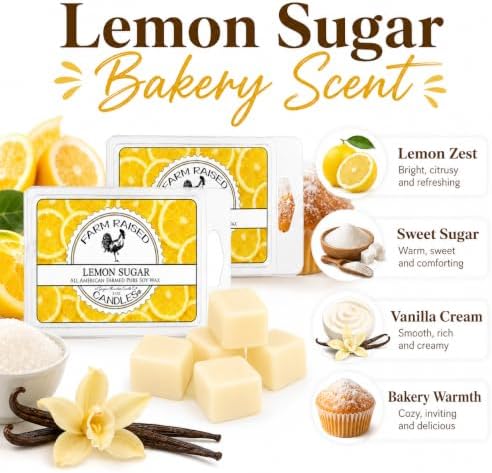 Lemon Sugar Wax Melts 2 Pack, Limoncello-Inspired Lemon Scented Soy Wax Cubes for Warmers