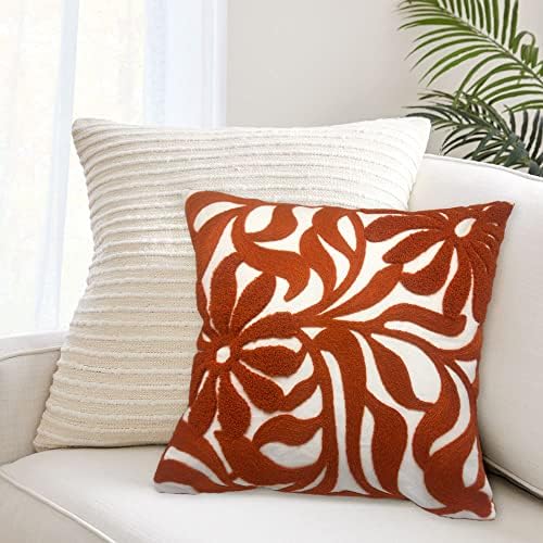 Alysheer Floral Embroidered Throw Pillow Cover 18"x18" 1pc, Burnt Orange