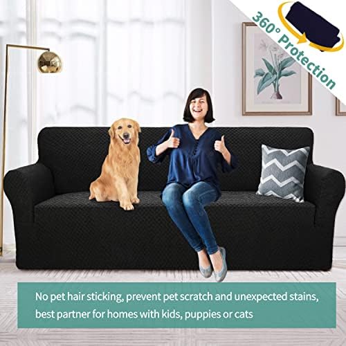 YEMYHOM Couch Cover Latest Jacquard Design High Stretch Sofa Covers for 3 Cushion Couch, Pet Dog Cat Proof Slipcover Non Slip Magic Elastic Furniture Protector (Sofa, Black)
