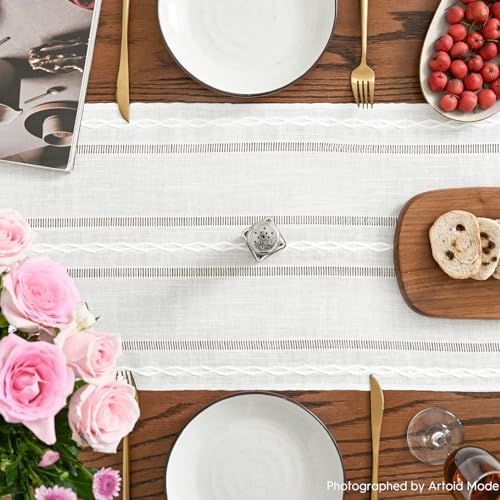 Artoid Mode White Rustic Cotton Linen Table Runner 13x108 Inch