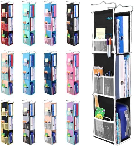 ABRA® 3 Shelf Hanging Locker Organizer for School, Work, Gym | Deep Shelves 6.5”x 9”| Eco-Friendly Fabric Healthy for Children | Adjustable School Locker Shelf from 3 to 2 Shelves (Black/White)