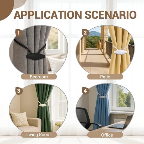 Hion Magnetic Curtain Tiebacks Golden 2pcs, Curtain Holdbacks Hooks Holders