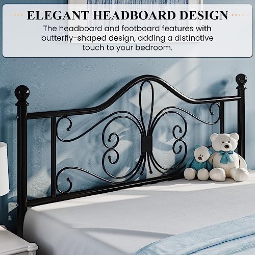 SHA CERLIN Full Size Metal Bed Frame with Butterfly Headboard, Black