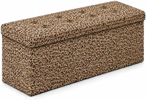ALASDO 43 Inch Folding Storage Ottoman Bench with Hidden Storage, PU Leather Ottoman Foot Rest Stool, End of Bed Bench for Bedroom, Living Room, Entryway and Closet, Leopard Print