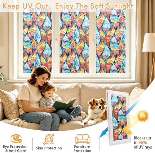 SOMWISE Frosted Window Privacy Film, Decorative Sun Heat Blocking, Anti UV