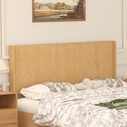 Queen Size Headboard Only, Boho Wood Head Board, Modern Fluted Wall-Mounted Bed Headboards for Bedroom, Height Adjustable, Wingback Design, Natural