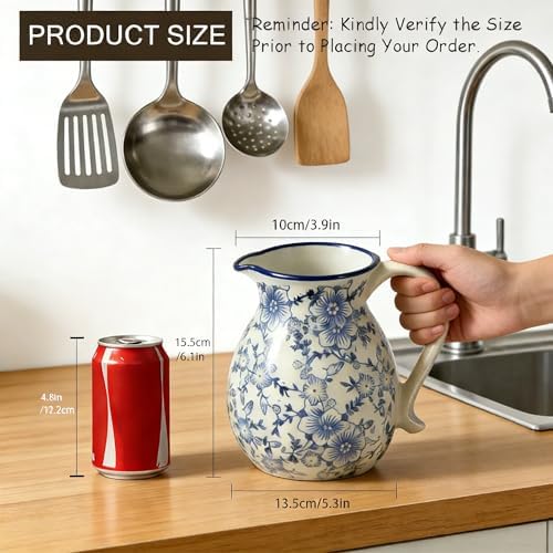 6.1" Blue & White Ceramic Farmhouse Utensil Holder for Kitchen Counter
