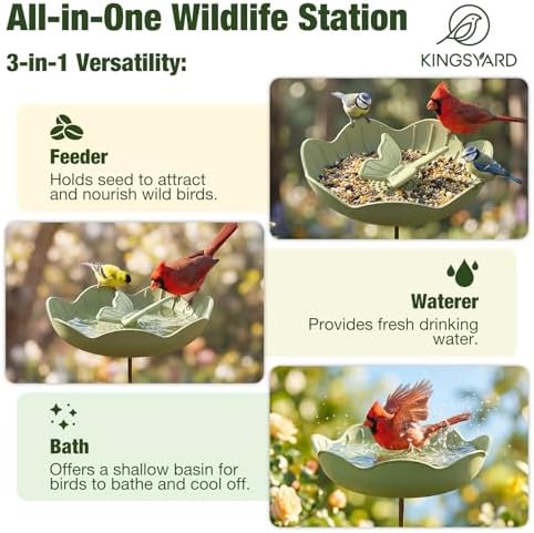 Kinsgyard 2 Pack Free Standing Tray Bird Feeders with Adjustable Pole, Wild Bird Bath for Outdoor Garden Yard Decor, Large Seed Capacity, Easy to Clean and Refill, Red & Green