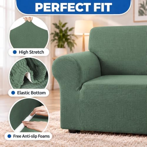KEKUOU Stretch Chair Sofa Slipcover, Single Couch Cover,Greyish Green