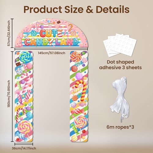 CUTHOLLOW 3Pcs Cute Candyland Decorations Porch Sign Banner