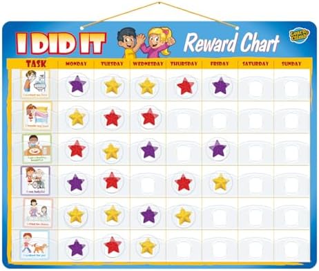 Kids Responsibility Chart Board with Magnets, 63 Chores, Potty Train Tasks, Multiple Children (Pocket)