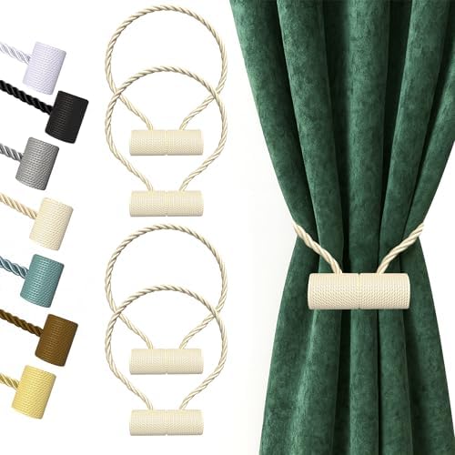 Hion Magnetic Curtain Tiebacks Beige 4pcs, Curtain Holdbacks Hooks Holders