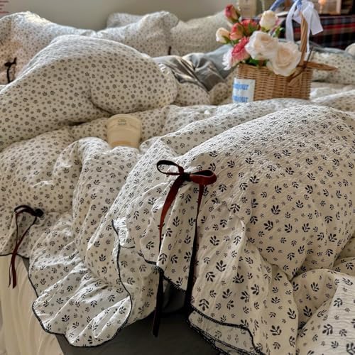 Queen Size Duvet Cover Set 3 Pcs,Vintage Ruffled Bedding 90"×90"