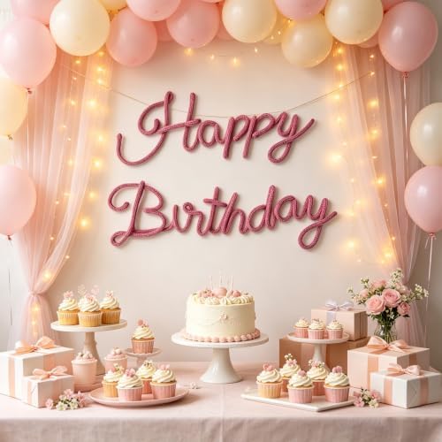 Pink Happy Birthday Sign Knitted Wire Words Birthday Wall Hanging Decor