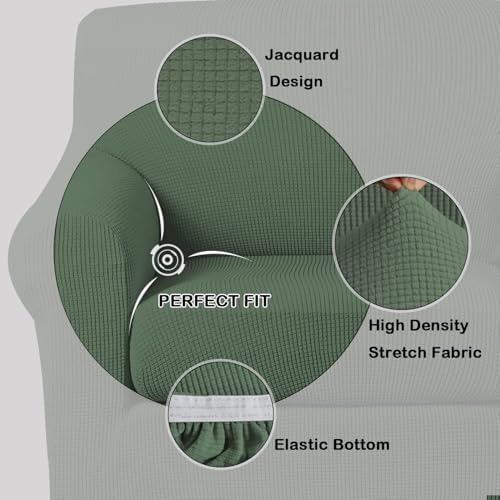 Turquoize 2 Piece Chair Covers Chair Slipcovers for Living Room Small Armchair Chair Cover with Arms Washable Furniture Cover for Chairs Feature Thick Jacquard Fabric (Small Armchair, Loden Frost)