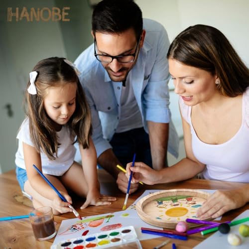 Hanobe Unfinished Round Wooden Craft Trays for DIY Decorative Plate