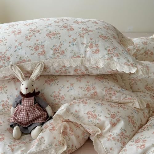 Muslin Floral Duvet Cover Twin 3 Pcs,100% Cotton Bedding 68"×86"