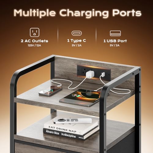 Huuger Nightstands Set of 2, Night Stand, Charging Station, USB-C Ports
