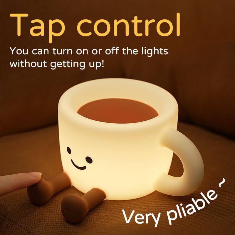 Coffee Cup Night Light,7 Colors Dimmable Bedside Lamp