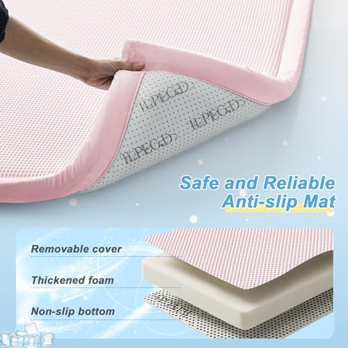 Baby Play Mat for Floor Nursery Rug Muscle Area Playroom Rug Elastic Foam 79x110" Playpenmat Elastic Foam 1.3" Thick Crawling Mat for Babies,Toddlers, Infants, Kids(Plaid Light Pink)