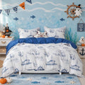Simple&Opulence 100% Organic Cotton Duvet Cover for Kids Teens,3 Pieces Soft Cartoon Comforter Cover with Zipper Closure, Boys Bedding Set - Sailboat,Twin