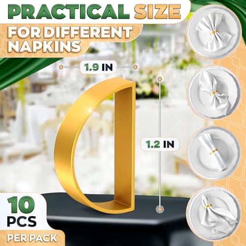 Gold Napkin Rings Set of 10, Modern Semicircle Holders for Weddings