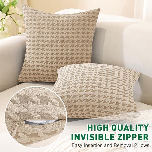 MAXIJIN Pack of 2 Throw Pillow Covers 18x18 Inch, Decorative Soft Couch Pillow Covers Square Accent Cushion Cover Farmhouse Pillow Cases for Sofa Bed Living Room Home Decor, Khaki