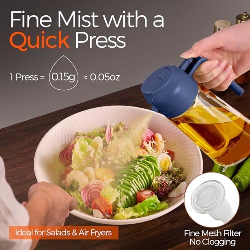 YARRAMATE 16 oz 2-in-1 Glass Olive Oil Sprayer for Cooking, Black&Navy