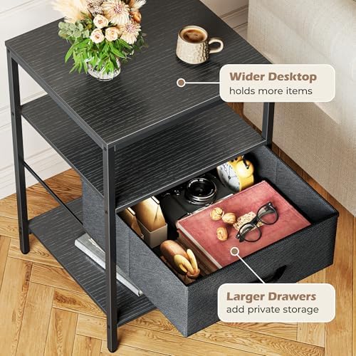 SUPERJARE Nightstand with Charging Station, USB-C Port, Bedside Table