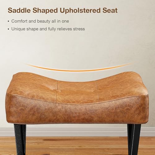 Memobarco 18-Inch Leather Vanity Stool Chair, Brown Saddle Vanity Stool