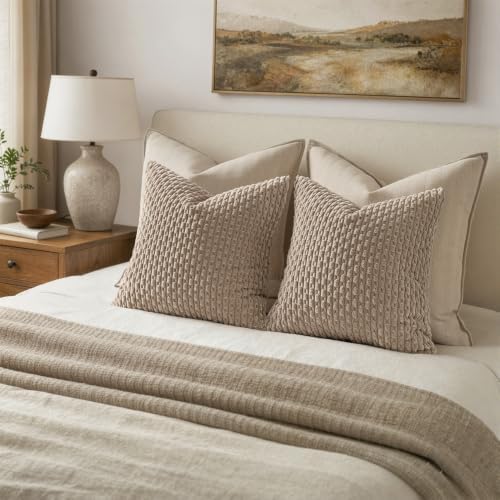 MIULEE Decorative Throw Pillow Covers 16x16 Light Brown Textured Corduroy