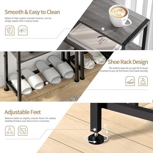 Narrow Side Table Set of 2, 2-Tier Small End Table,Slim Nightstand