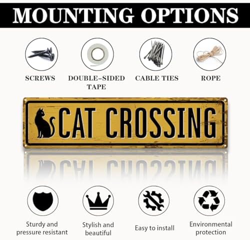 Rustic Farmhouse Metal Tin Sign, Cat Crossing Sign, Vintage Animal Road Signs for Porch, Yard, and Farmhouse, Animal Crossing Warning Signs, Perfect for Garden and Road, 15.7 x 3.9 inches